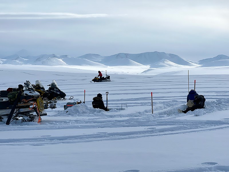 Ground-based snow measurements in Northern Brooks Range for validating and calibrating airborne lidar and radar measurements. Photo by Sveta Stuefer (UAF).