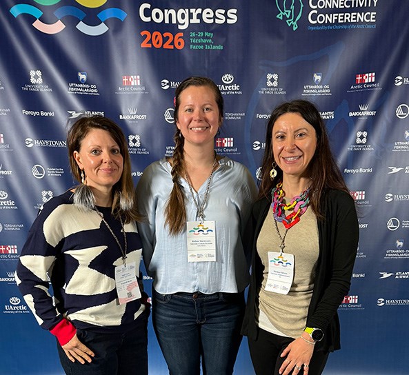 Anna Costa, Melissa Ward Jones and Mariam Ubilava (from left to right) at the 2026 UArctic Congress in Tórshavn, Faroe Islands.