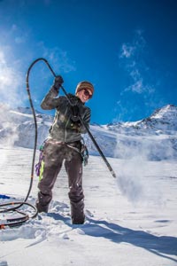 Research using steam drill on top of the glacier